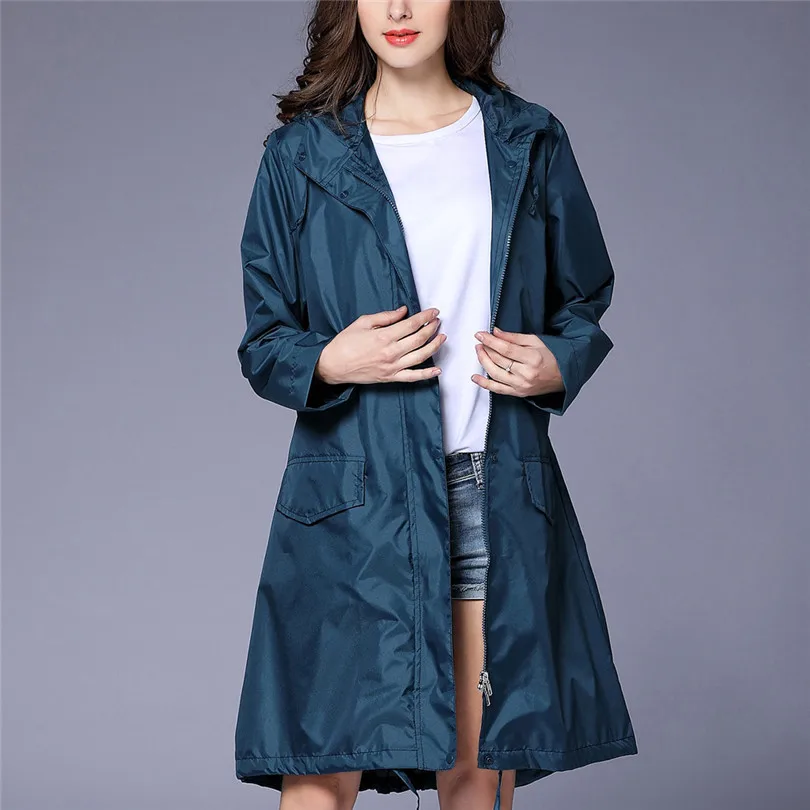 New Fashion Women Rain Solid Jacket Outdoor Waterproof hooded Coat windbreaker Windproof Coat Outwear Raincoat poncho #E15 (28)