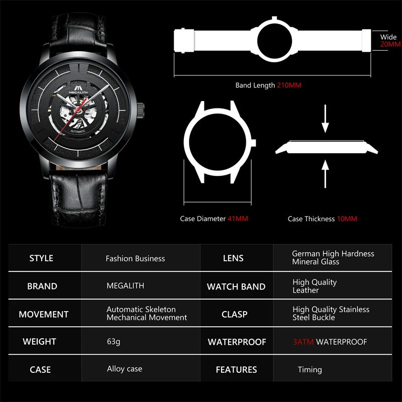 MEGALITH 15.99$ Mens Watch Top Brand Automatic Mechanical Watches Sport Waterproof Watch Stainless Steel Band Horloges Mannen