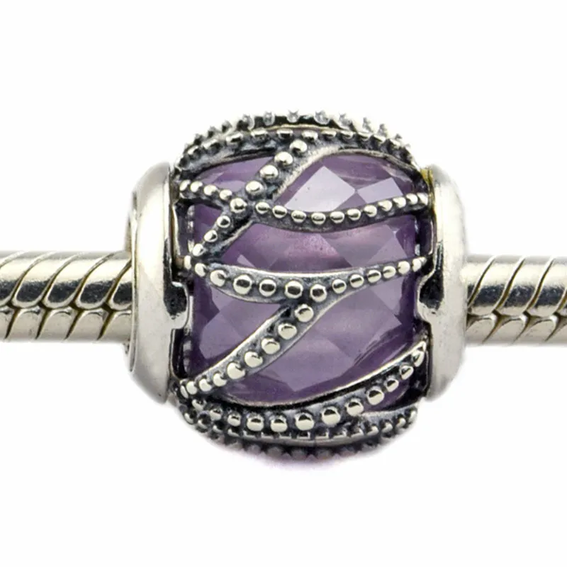 

Fit Original Pandora Bracelet Autumn 925 Sterling Silver Intertwining Radiance, Purple & Clear CZ charm women jewelry