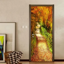 3D DIY Наклейка на дверь Настенная роспись домашний декор виниловая настенная бумага ПВХ водонепроницаемый дерево лес маленькая дорога Дверь Декор фото обои 3D