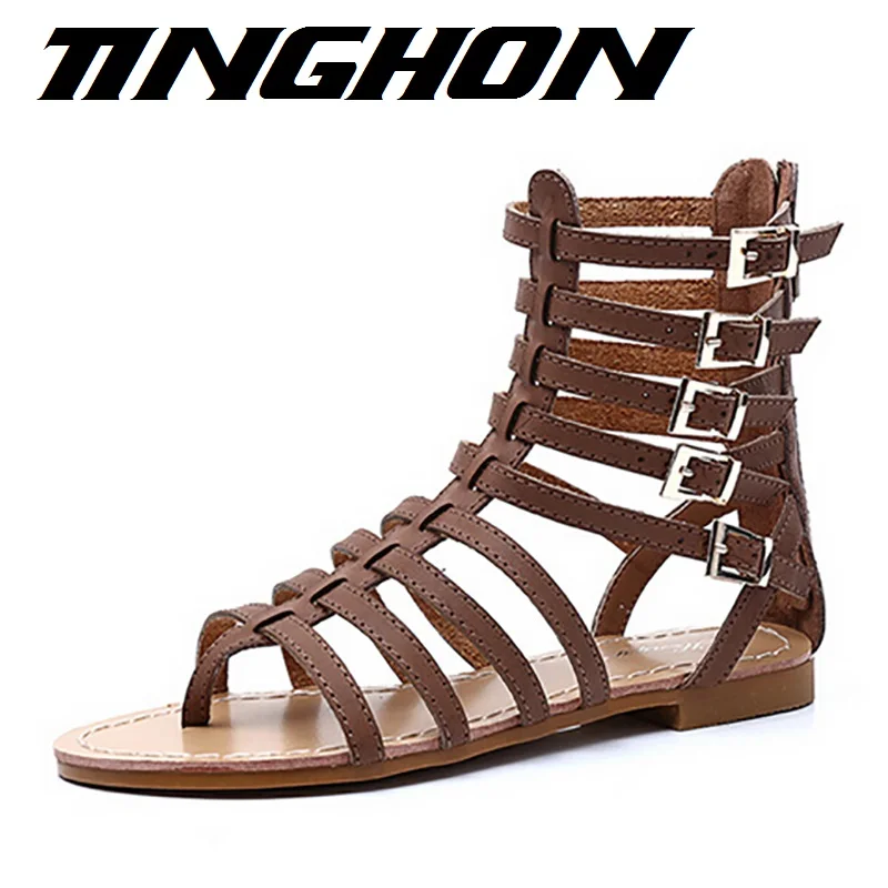 

2017 England Style Women Shoes Roman Sandals Buckle Summer Flip Flops Gladiator Flat With Sandals Plus Size 35-43
