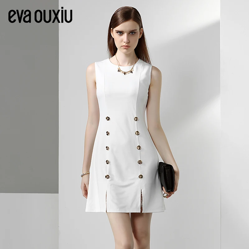 Evaouxiu Vintage Autumn Spring OL Formal Work Office Dress Sleeveless