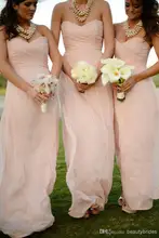 Cheap Pink Long Chiffon Bridesmaid Dresses 2016 Pleated Zipper Back Summer Beach Bridesmaid Gowns With Sweetheart Neck B69