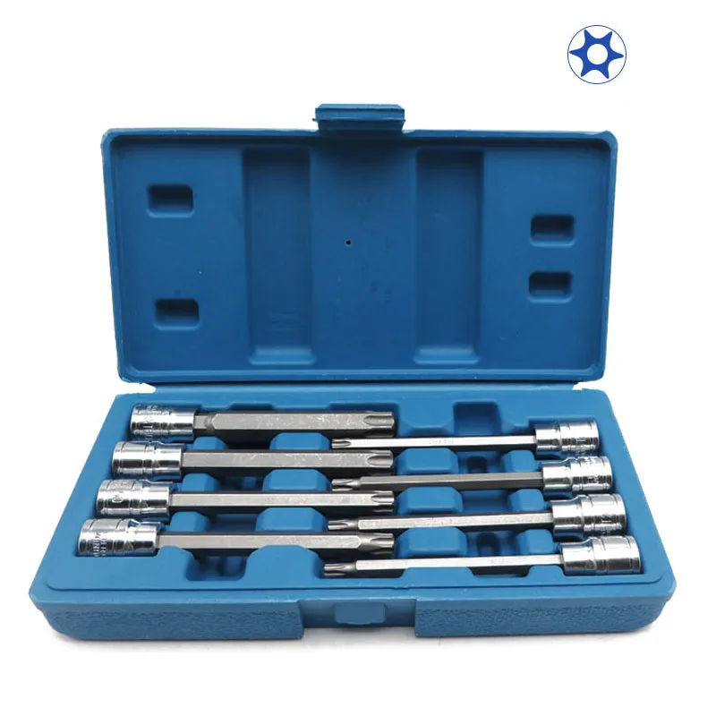

8pc 3/8 Inch Drive Extra Long Tamper Proof Torx Star (WITH HOLE) Bit Socket Set, T25-T60 For Auto/Car Repair and Home Use
