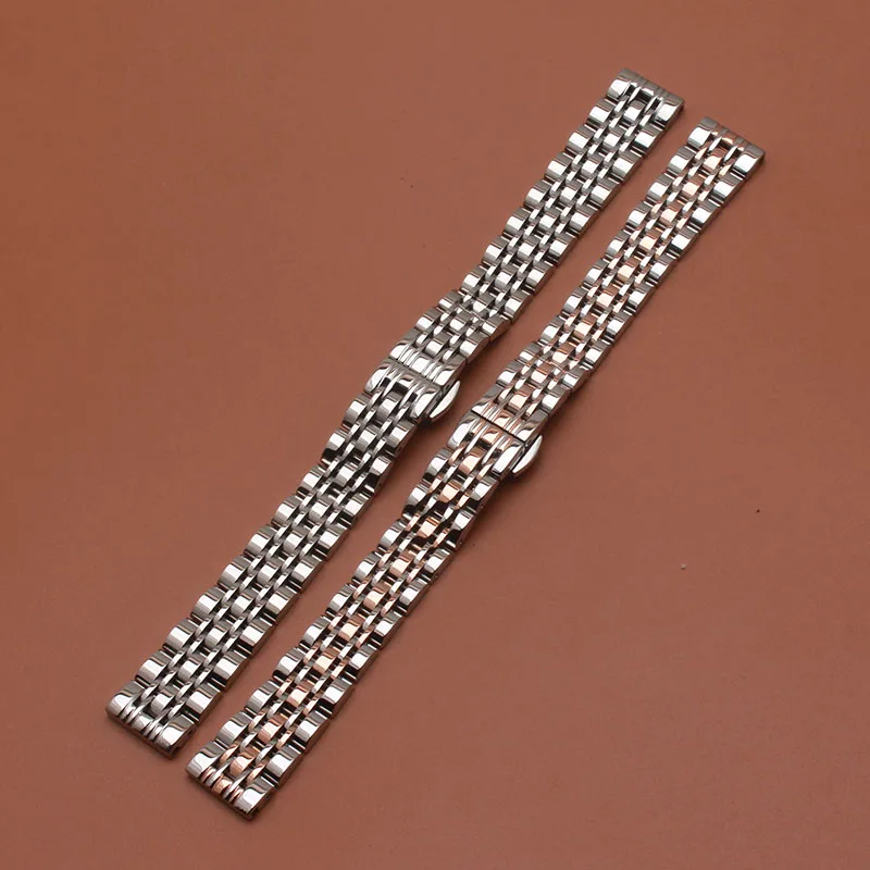Solid Stainless Steel Watchband butterfly clasp Metal Wristwatches Band rose gold silver 14mm 16mm 18mm 20mm 22mm for lady men