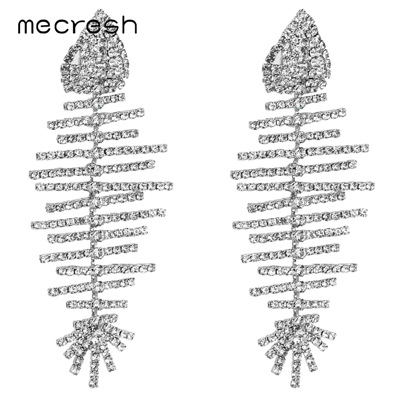 

Mecresh Fish Bone Big Long Earrings 2019 Fashion Jewelry Ethnic Statement Crystal Bohemian Drop Earrings Gifts for Women MEH1267