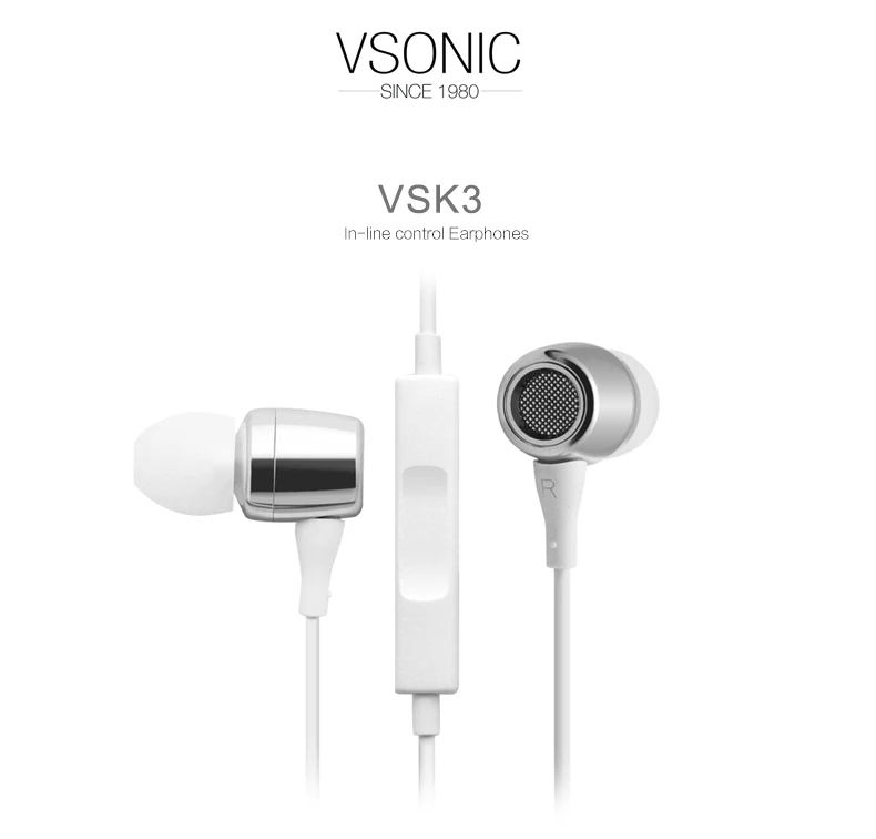 VSONIC VSK3, микрофон,, Hi-Fi, наушники с встроенным управлением, 3,5 мм, наушники, 1,3 м, музыка, стерео, для смартфона