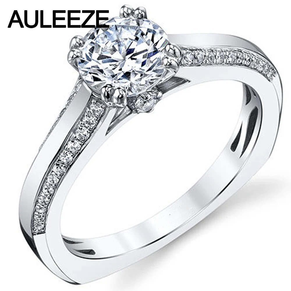 1CT Round Cut Lab Grown Diamond Ring 14K White Gold Cathedral