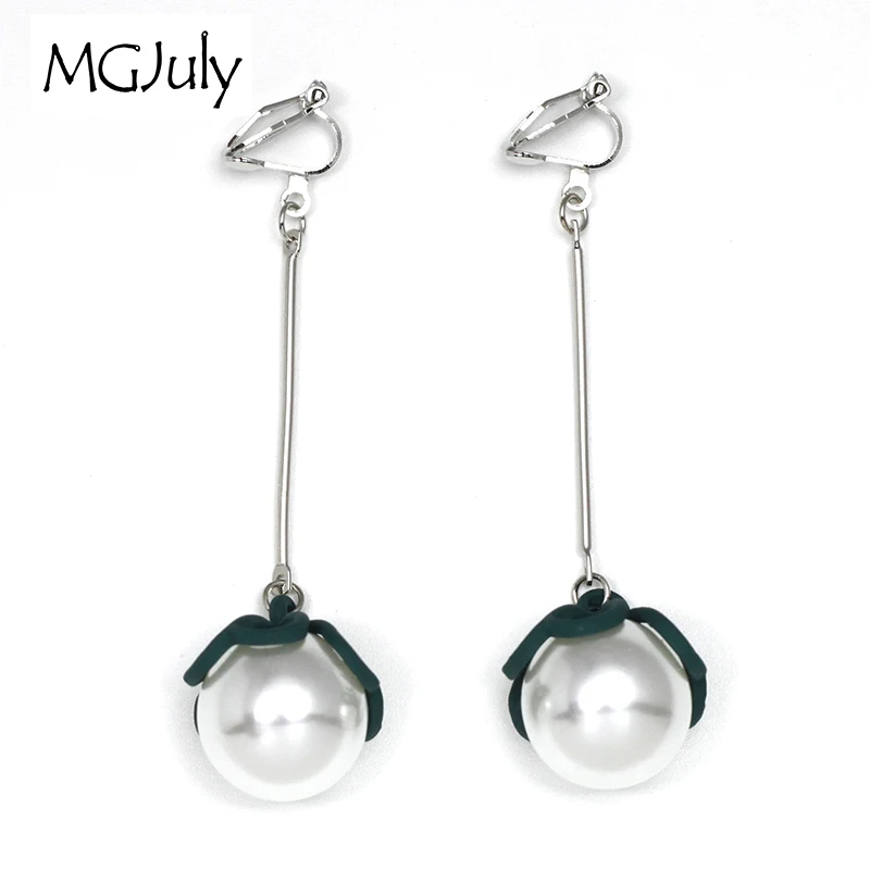 

Torus Pearl Ball Clip Earrings No Hole Ear Clips Simulated-Pearl Earrings Non Pierced Women Minimalist Long Earring Gift CE274