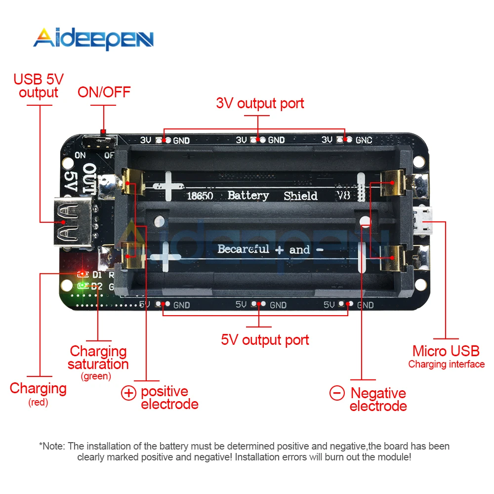 Два литиевых аккумулятора 18650, Защита аккумулятора V8, 5 В/3 А, 3 В/1 А, микро USB внешний аккумулятор, модуль зарядки аккумулятора для Raspberry Pi, Wifi, ESP8266, ESP32