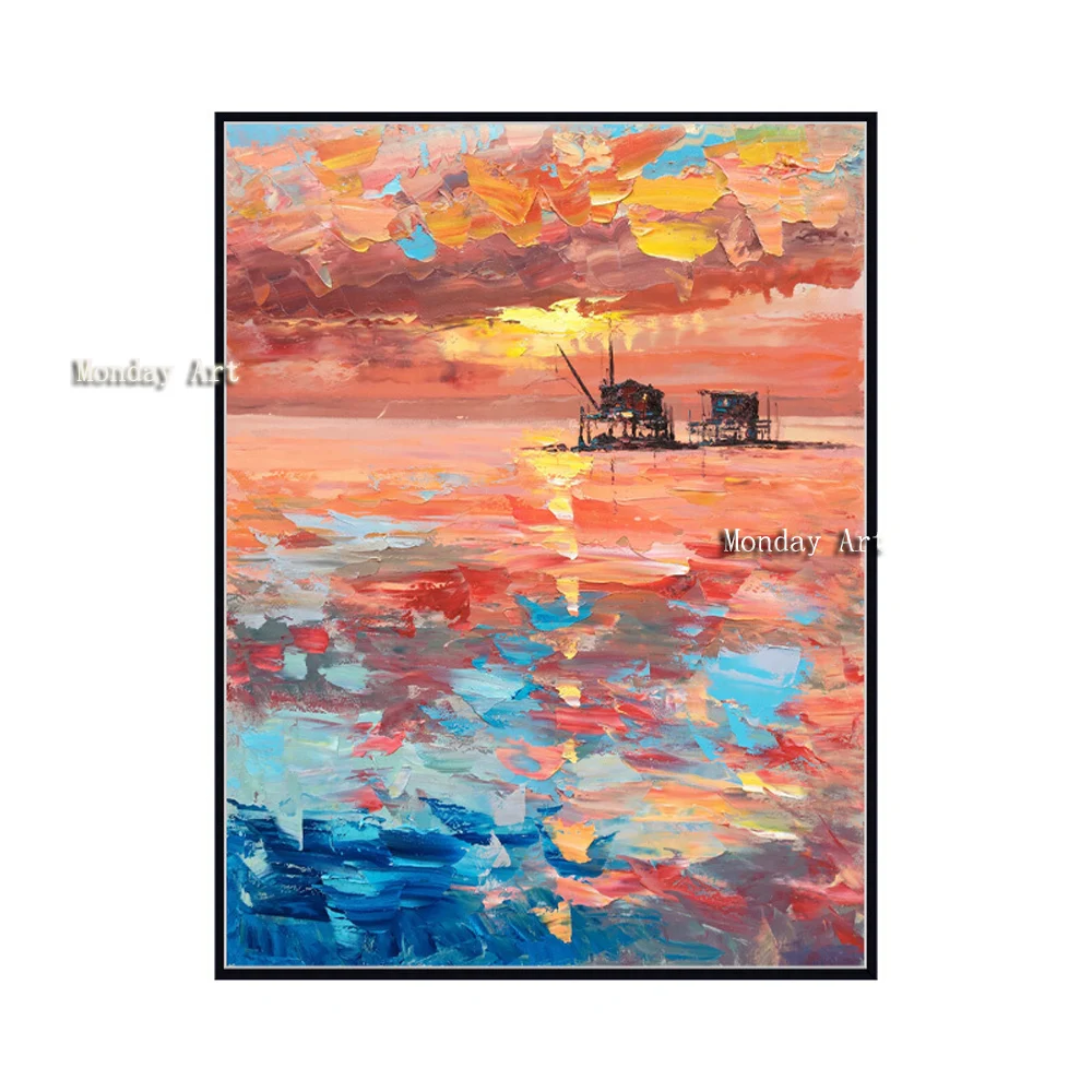 

canvas painting pure Hand painted Sailboat Seascape Oil Painting on Canvas Modern Landscape Artwork Wall Picture for Living Room