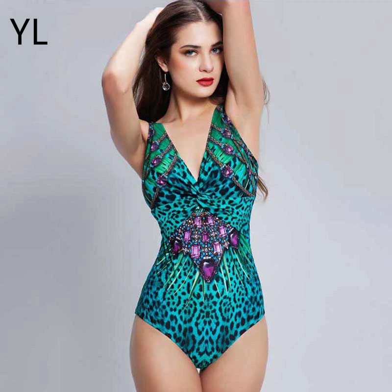 

Brand High Quality 3D Printed Swimwear Women Sexy Deep V Leopard One Piece Swimsuit Bodysuit Brazilian Bathing Suit Beachwear XL