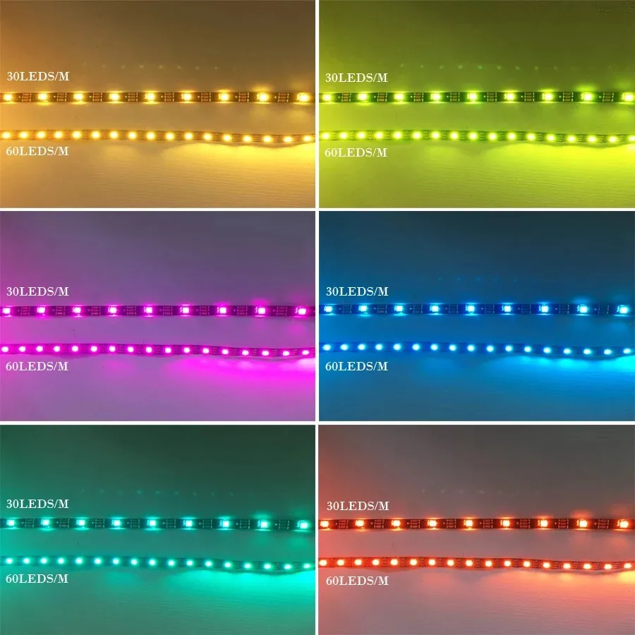 WS2812B Светодиодные ленты индивидуально адресуемых RGB умная Пиксели полоса 1 м-5 м черный/белый PCB WS2812 IC Водонепроницаемый 5V 30/60/144 светодиодный s/m