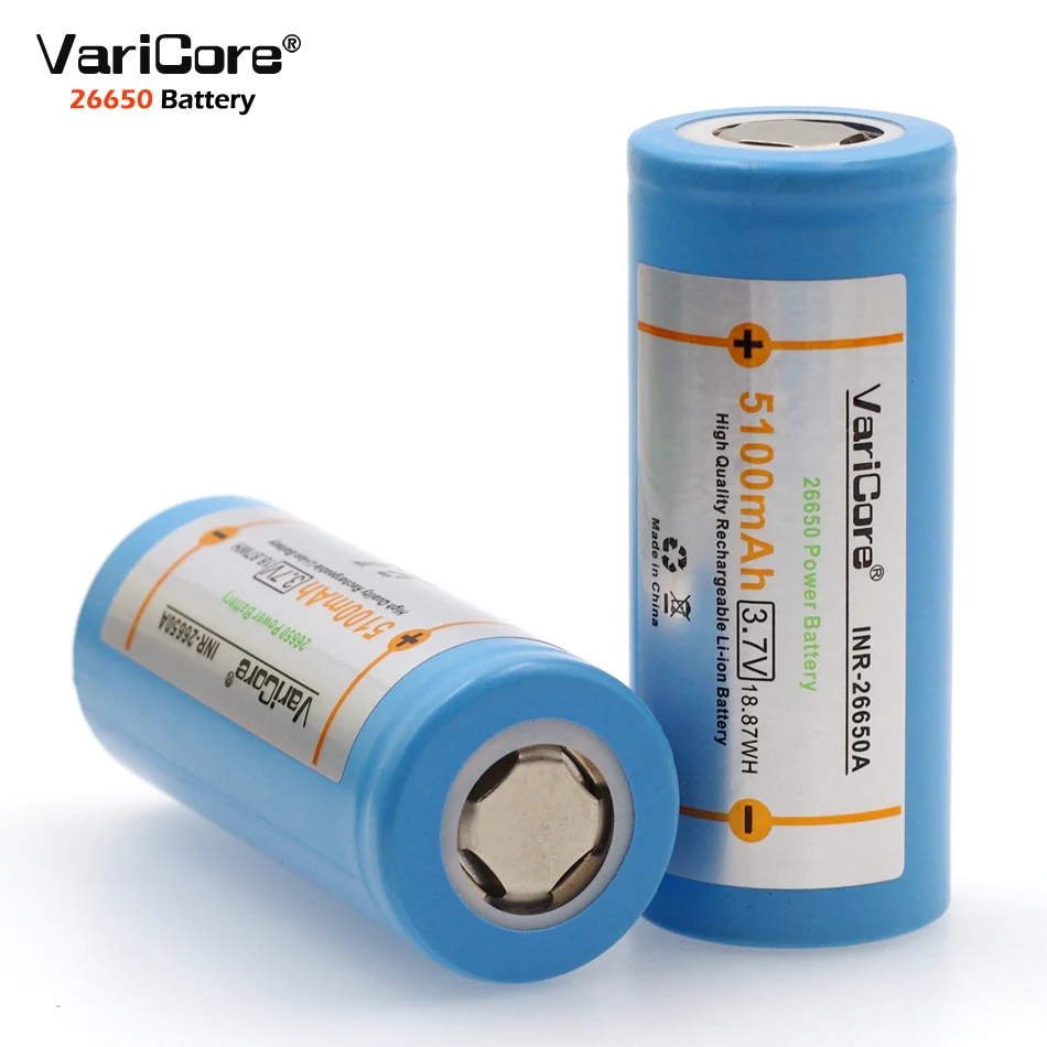 VariCore 26650 литиевая батарея, 3,7 V 5100 mAh, 26650 аккумуляторная батарея, 26650-50A подходит для фонарика