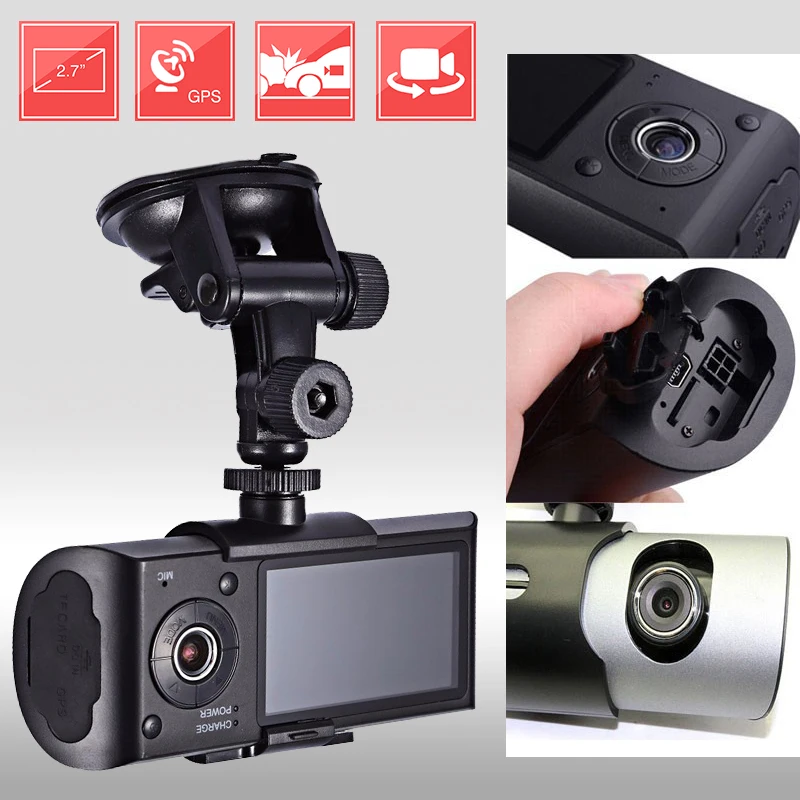 Dual font b Camera b font Car DVR R300 with GPS and 3D G Sensor 2