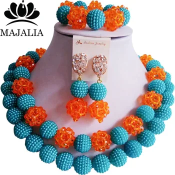 

Majalia Fashion Nigeria Wedding African Beads Jewelry Set Blue and Opaque red Crystal Necklace Bridal Jewelry Sets 2CT016