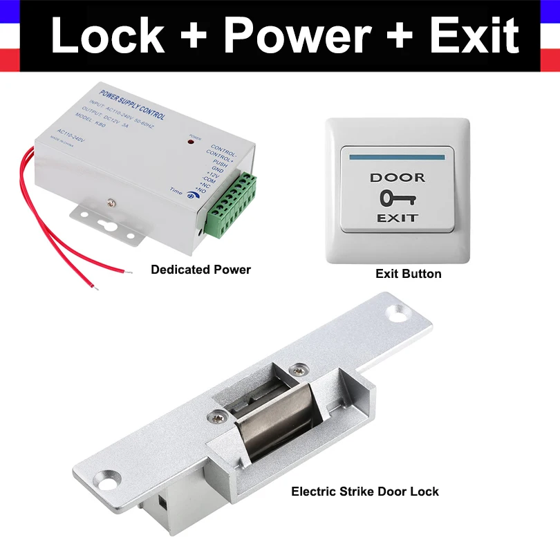 NC Электрический ударный дверной замок+ блок питания+ кнопка выхода двери переключатель для видео дверной звонок Система контроля доступа