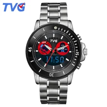 Male watches luxury Brand TVG Sports Wrist watch For Men Stainless Steel waterproof Dual Time Analog Digital display relojes