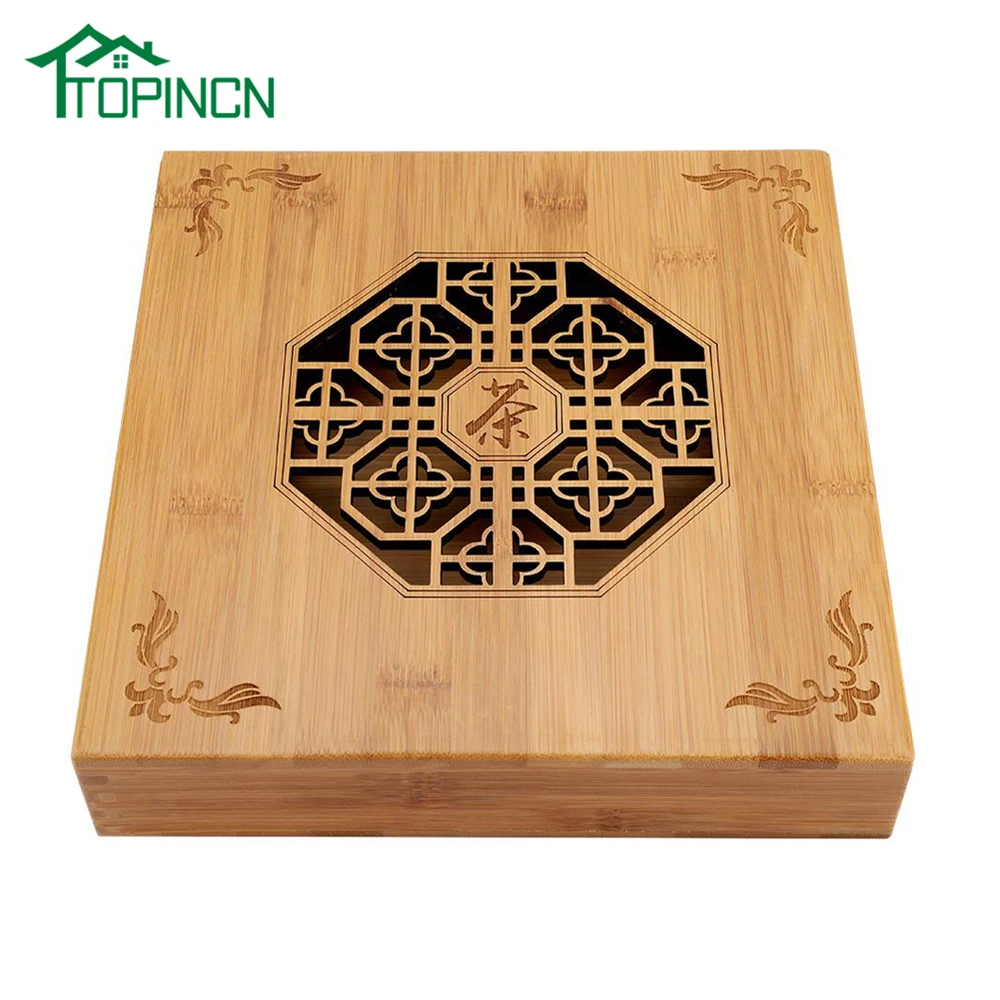 

TOPINCN Drawer Type Carved Lightproof Dust-proof Natural Bamboo Storage Box for Tea Cake