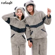 Fdfklak милые пижамы для пар с героями мультфильмов фланелевые зимние пижамные комплекты с длинными рукавами и капюшоном теплая Пижама для женщин и мужчин Пижама