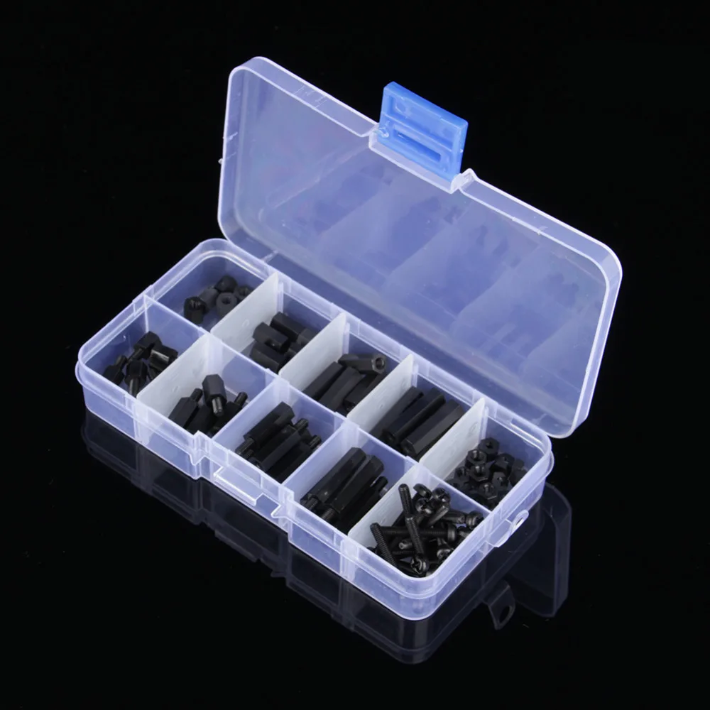 

88 Pcs/Set M3 Nylon Hex Screw Nut Assortment Kit Stand-off Plastic Set Black