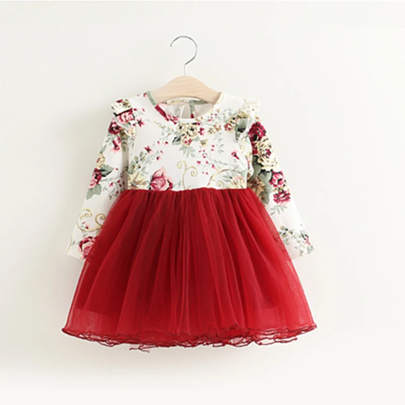 Рождественское платье для маленьких девочек красное/Розовое фатиновое платье с цветочным рисунком, нарядное платье подружки невесты Одежда для маленьких девочек bebe vestidos, год - Цвет: red