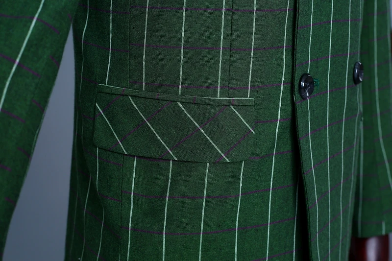 Новейший Зеленый Клетчатый костюм мужской двубортный Мужской комплект из 3 предметов Блейзер пиджак свадебный бизнес певец полосатый смокинг костюм 2XL