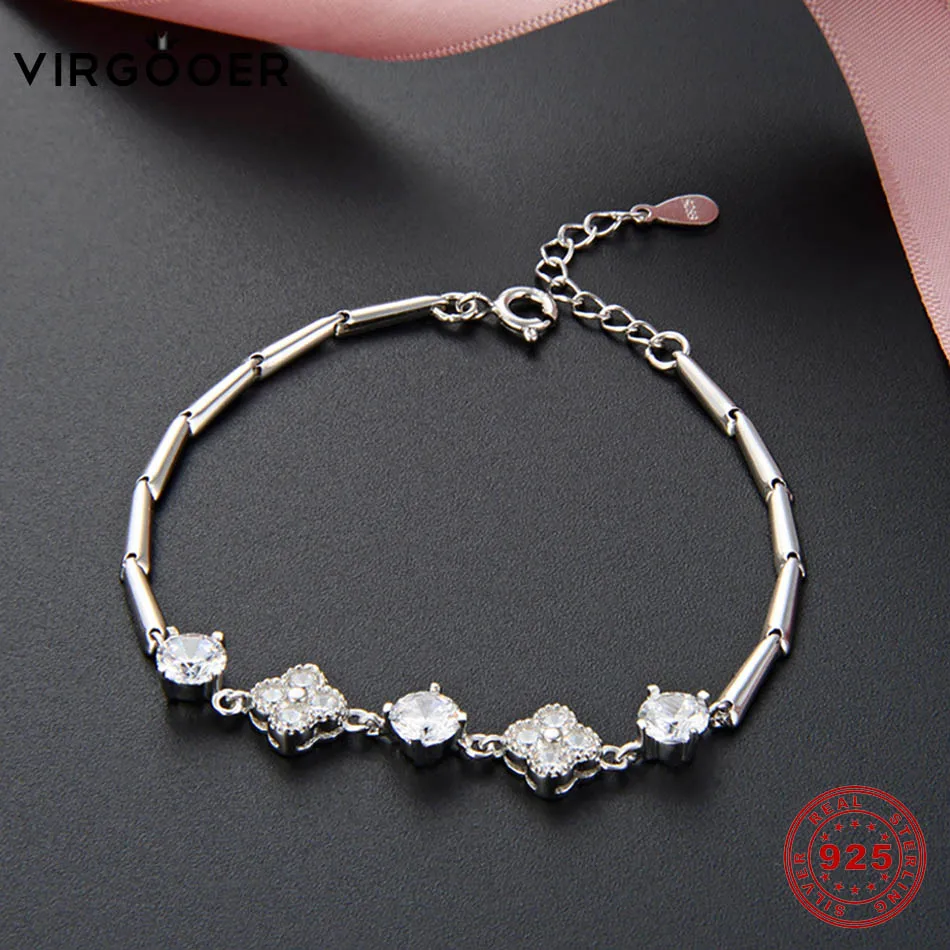 

Virgooer 925 Sterling Silver Bracelet For Women Clover Silver Color Pulseira Feminina Lover'S Engagement Jewelry Moda Mujer 2019
