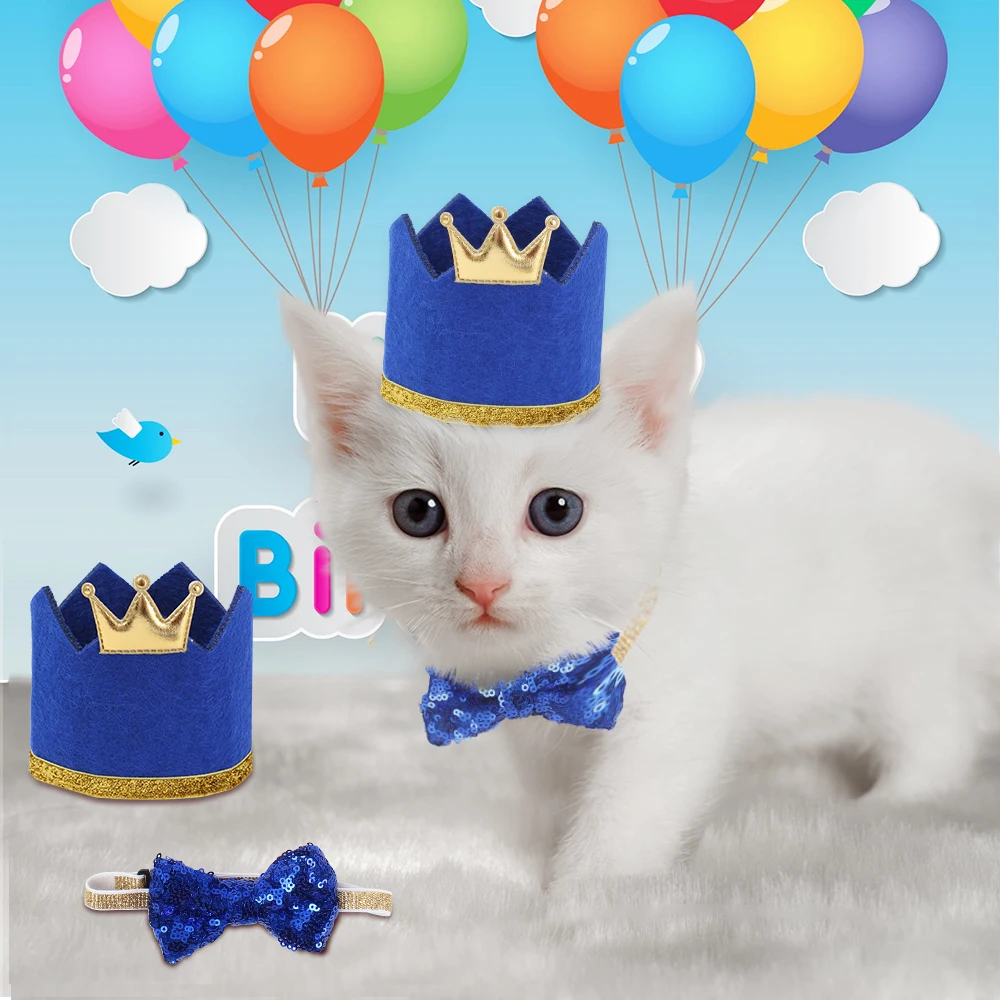 

2Pcs/set Shiny Pet Dogs Caps With Bowknot Cat Dog Birthday Costume Sequin Design Headwear Cap Hat Christmas Party Pet Products