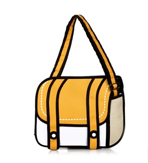 2015 New Fashion 2D Bags Novelty Back To School Bag 3D Drawing Cartoon Comic Handbag Lady Shoulder Bag Messenger 6 Color Gifts