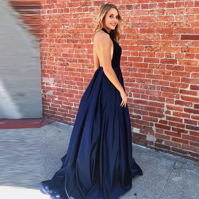 Navy blue 2025 halter prom dress
