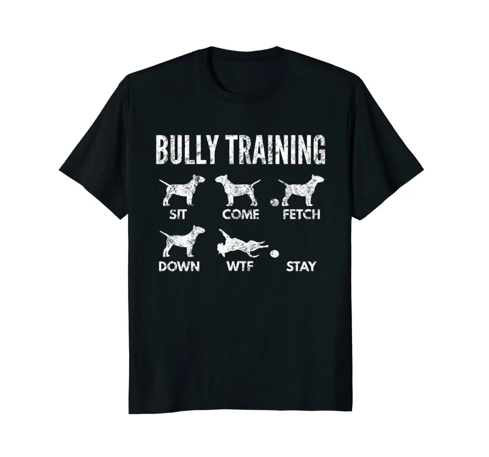 

Print T Shirt Mens Short Sleeve Hot Bull Terrier Shirt - Distressed Bully Trains T-Shirt