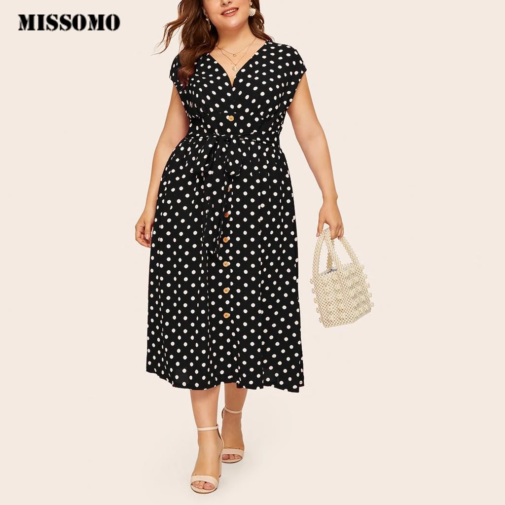 MISSOMO 5XL, женское платье, повседневное, размера плюс, длинное, макси, платье в горошек, с принтом, на пуговицах, с поясом, летнее платье, женская одежда 621