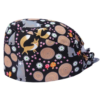 

Fox Surgical Caps Nurse Scrub Hat Medical Working Hats 100% Cotton Women Men Tieback Skull OR Working Hat Chef Waiter Caps