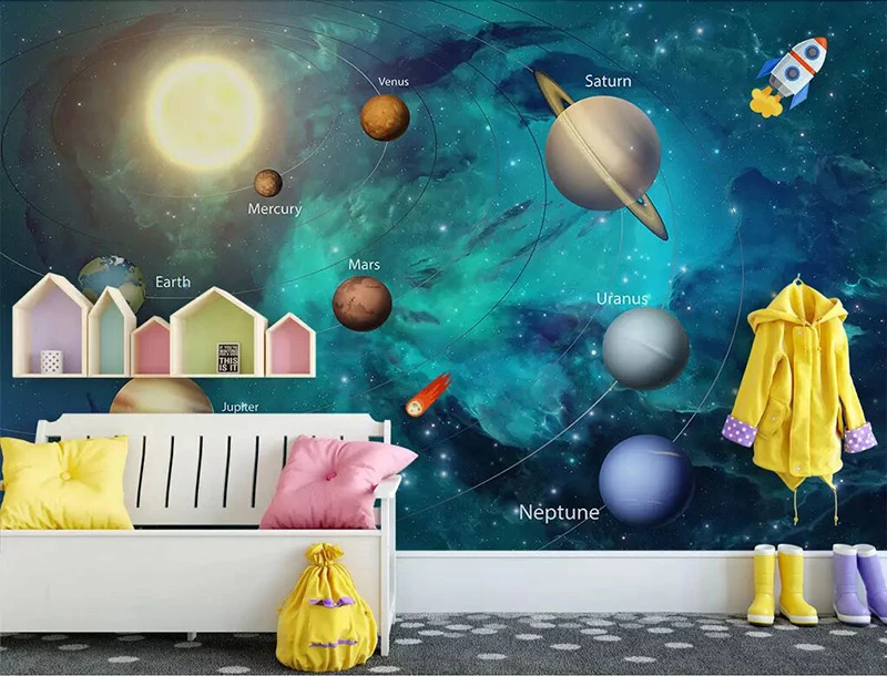 Настенные 3D обои Bacaz Space Universe Мультяшные настенные наклейки на стену для детской