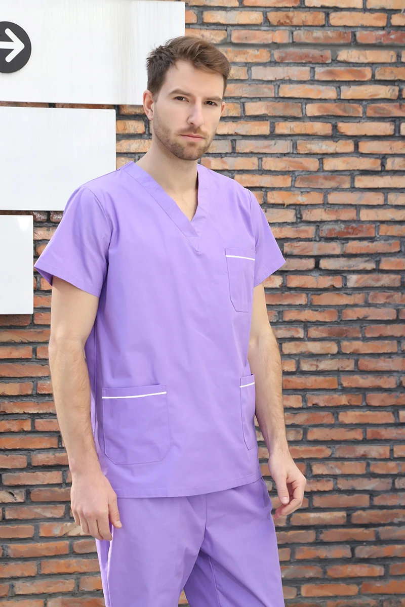 Мужская медицинская униформа из чистого хлопка с v-образным вырезом Спецодежда Doctor color Blocking рубашка для работы (просто топ)