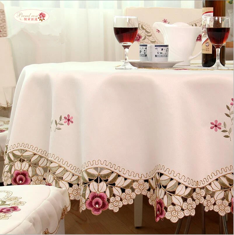 Proud Rose Round Tablecloth Beige Embroidered Tablecloths Table Cover