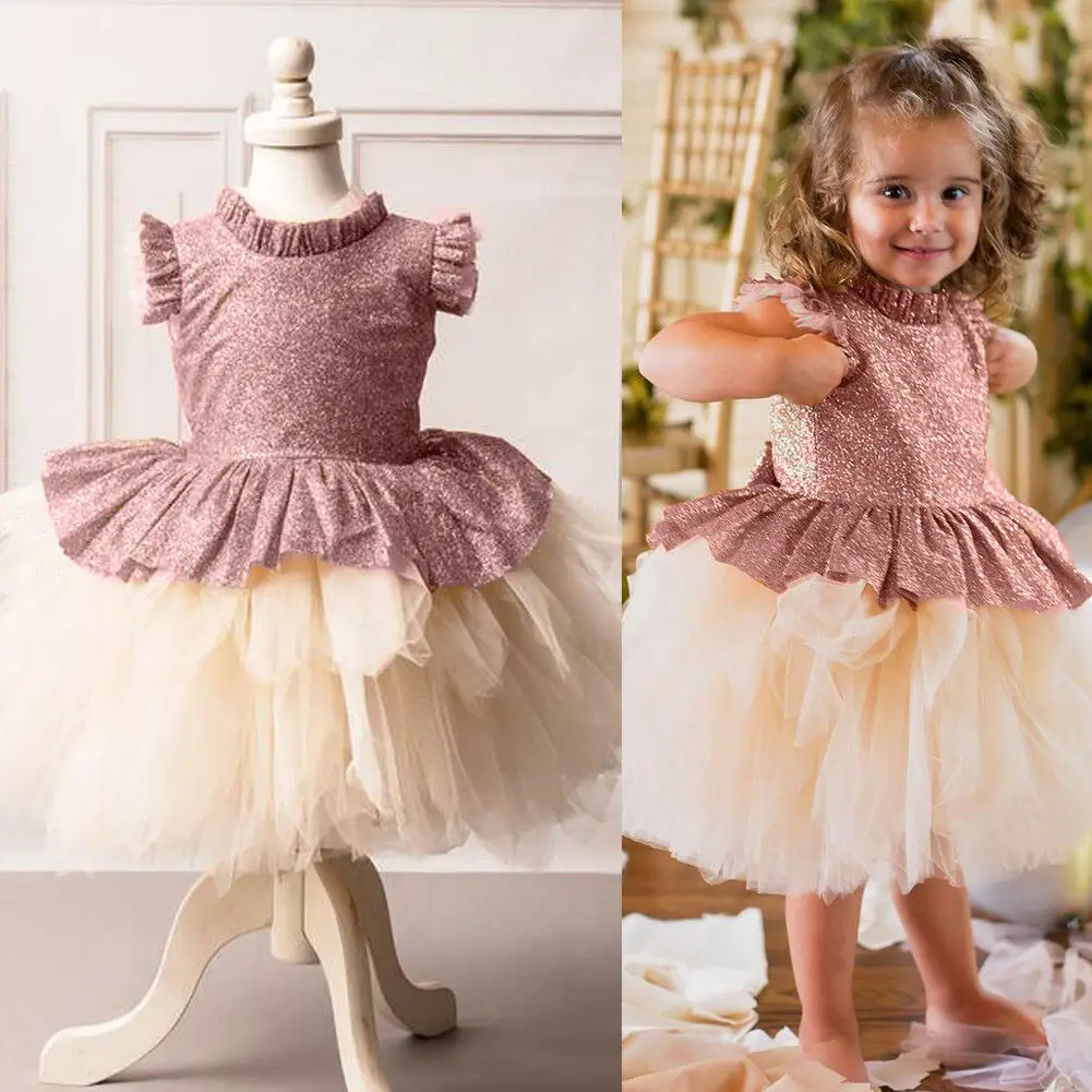 

Sequins Flower Girl Dress Princess Kids Baby Backless Bow Lace Party Wedding Bridesmaid Tutu Dresses 6M-5Y