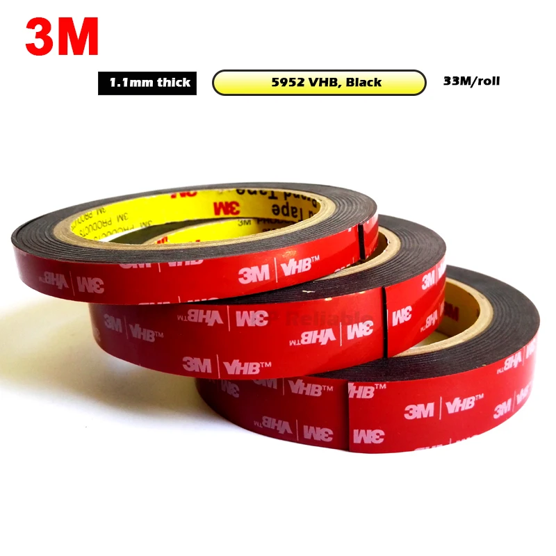 

3M VHB 5952 Double Sided Acrylic Foam Adhesive Tape Heavy Duty Mounting Tape Choose Wide 33meter/roll 1.1mm thickness, Black