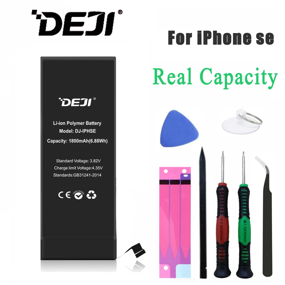 

DEJI Li-ion polymer Real Original Batteries For 5SE iPhone high capacity battery 1800mah Replacement Free Tool kit sticker