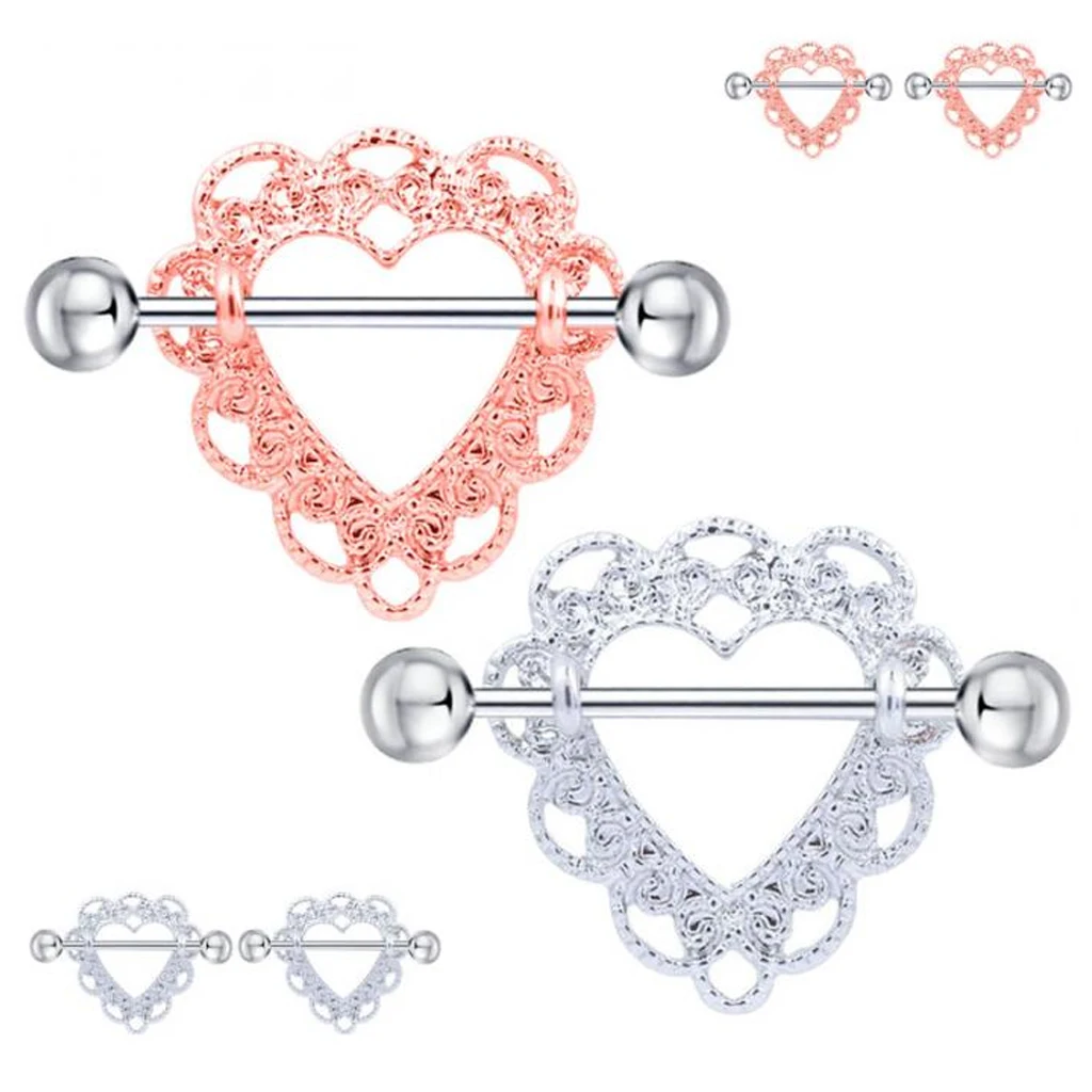 1 Pair Fashion Stainless Steel Love Hearts Nipple Bar Rings Nipple Ring Barbell Body Piercing Jewelry