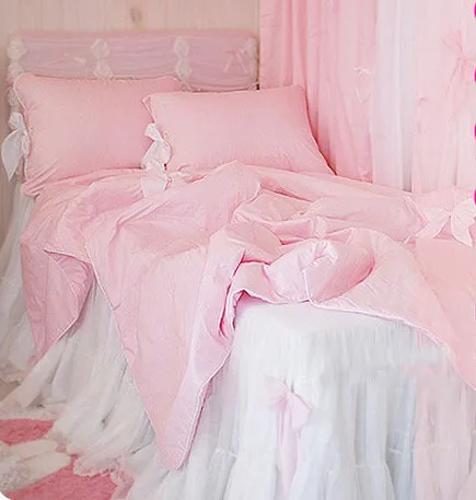 Розовые романтические комплекты постельного белья для принцессы, хлопок, Твин, полный королева, девочка в западном стиле, элегантное постельное белье, покрывало, подушка, пододеяльник - Цвет: Розовый