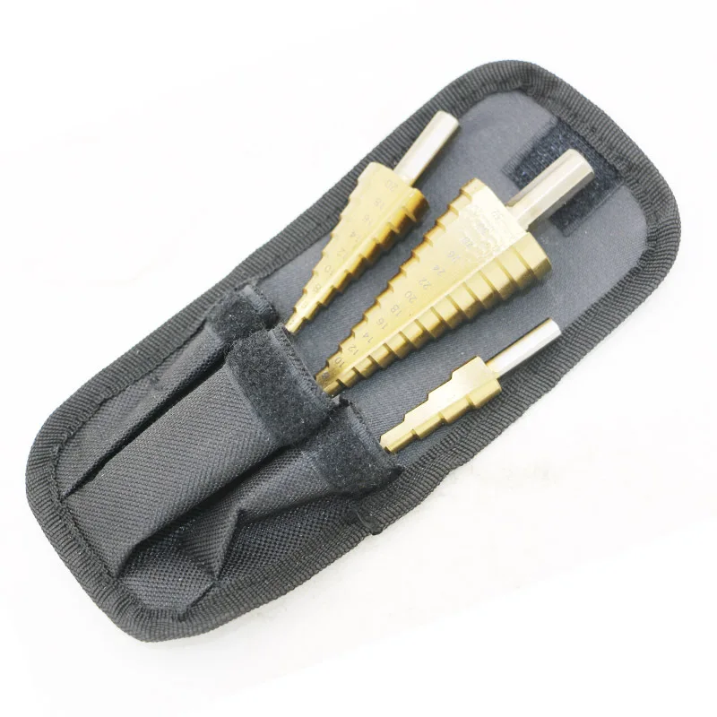 3pcs/lot 4-12/20/32mm HSS Steel Drill Bit Large Step Cone Titanium Coated Metal Cutter Tool Set With Pouch 3pcs/lot 4-12/20/32mm HSS Steel Drill Bit Large Step Cone Titanium Coated Metal Cutter Tool Set With Pouch