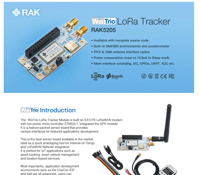 RAK5205 WisTrio LoRa модуль трекера SX1276 LoRaWAN модемная сенсорная плата интегрированный gps модуль с антенной LORA низкая мощность Q159