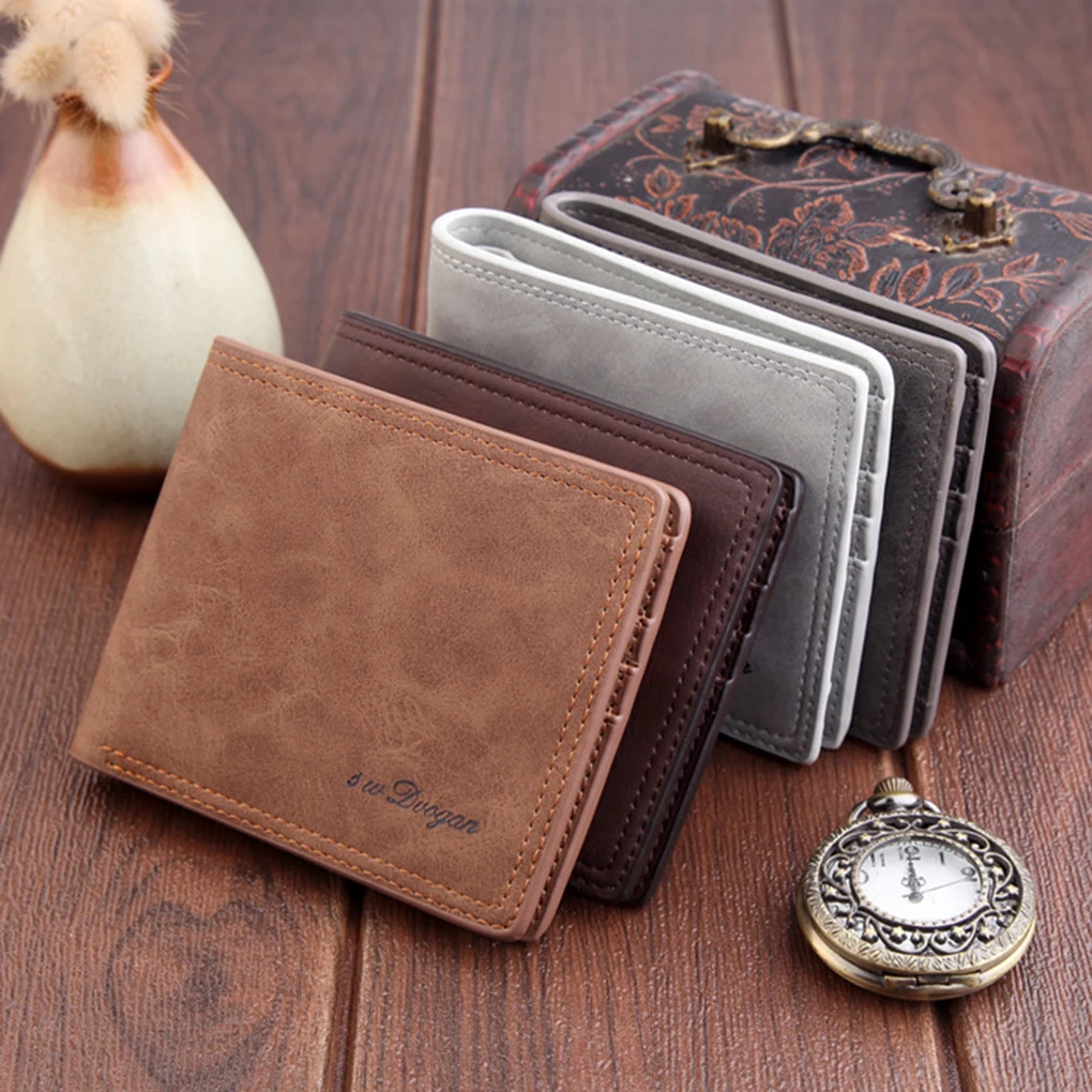 

Men Short Ultra-Slim Bifold Wallet Portable Front Pocket Purse Simple Credit Card Holder Leather