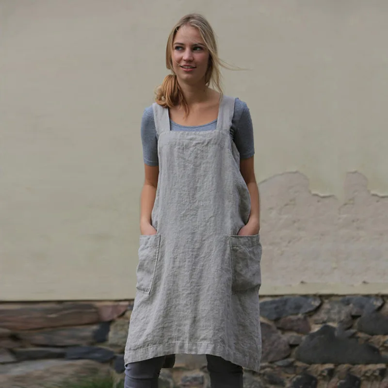 Garden kitchen cooking apron Brief Nordic wind Pleated skirt linen apron Coffee shops and flower shops work aprons for woman