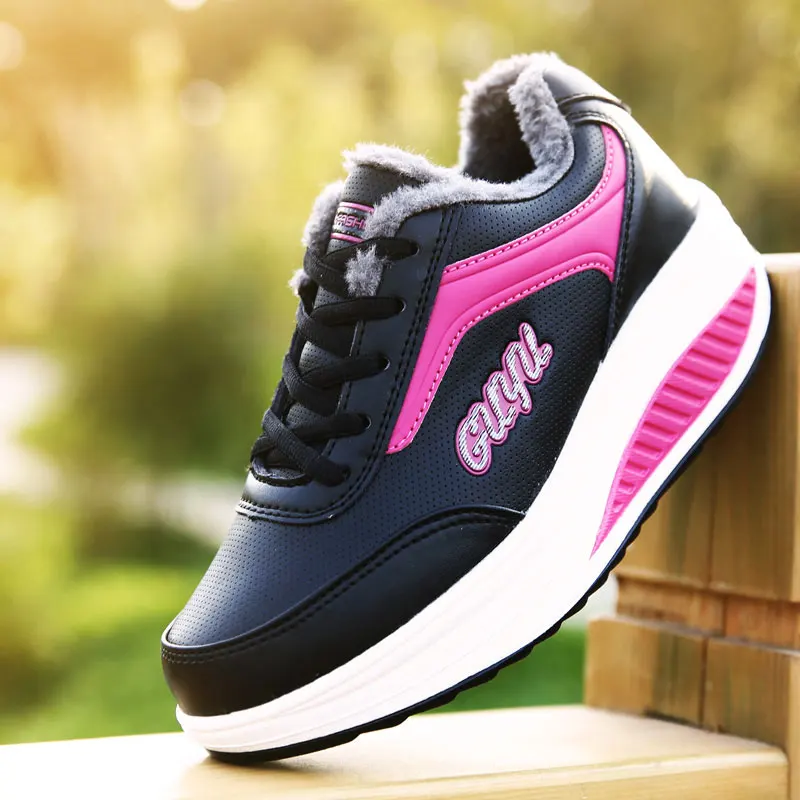 

MWY Brand Women Casual Shoes Femme Sneakers Winter Women Feminino Sapato Korea Sneakers Platform Plus Velvet Swing Wedges Shoes