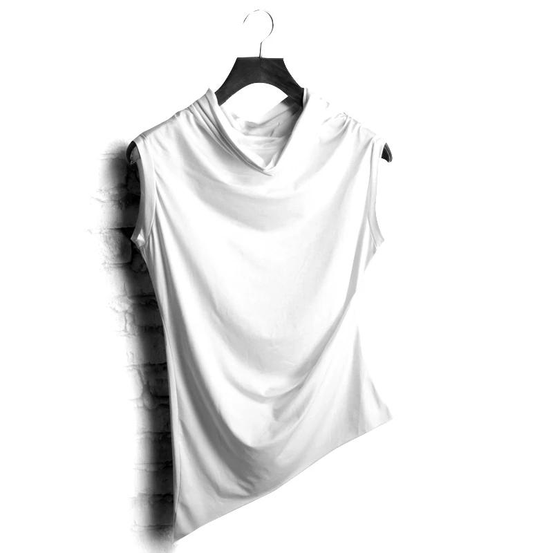 Palace In Summer Of Cultivate Morality Sleeveless Vest High Collar Short Sleeve T Shirt Asymmetric Clothes Men Clothing Shirts