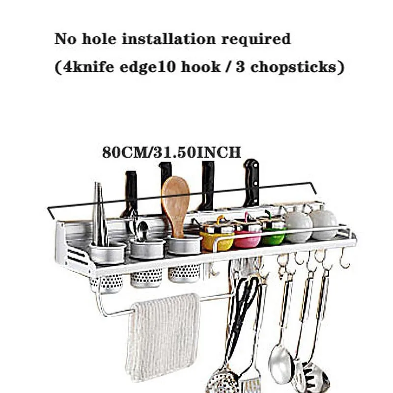 Настенный кухонный стеллаж Многофункциональный подвижный крюк без перфорации держатель для ножей стойка для хранения посуды - Цвет: K