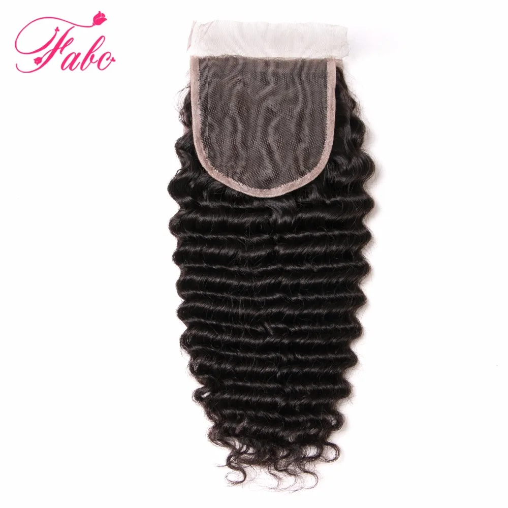 

FABC Brazilian Deep Wave Closure Human Hair Remy Hair Swiss Lace Closure 130% Density 1 Piece 8-20 Inch Natural Color